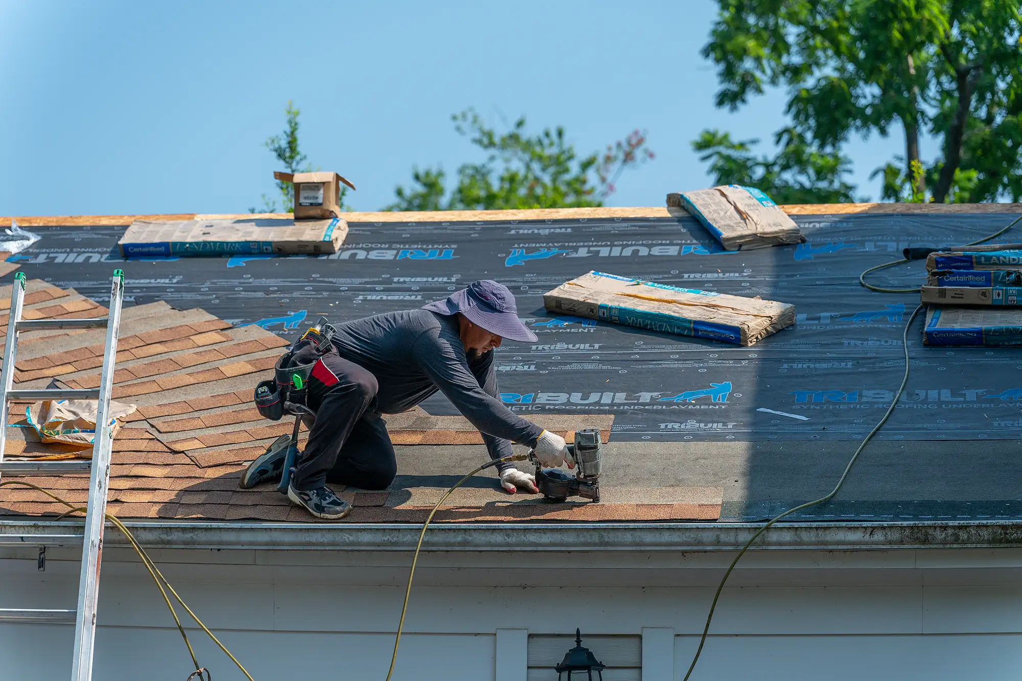 Detail of professional roofing craftsmanship during installation